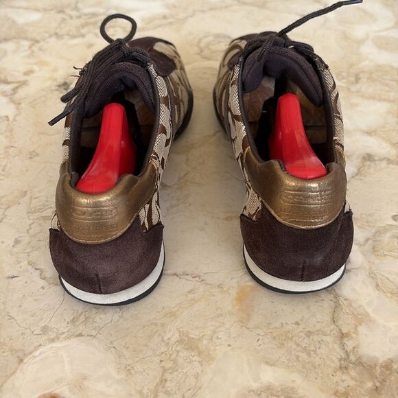Coach Katelyn Sneakers C Monogram Leather Gold Brown Tan Classic - Picture 6 of 14